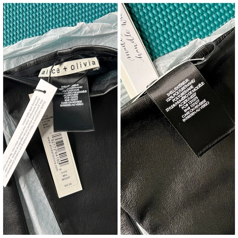 Alice + Olivia Vegan Leather Black Long Opera Dress Gloves